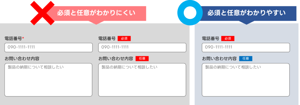 必須と任意をわかりやすいフォームとわかりにくいフォーム
