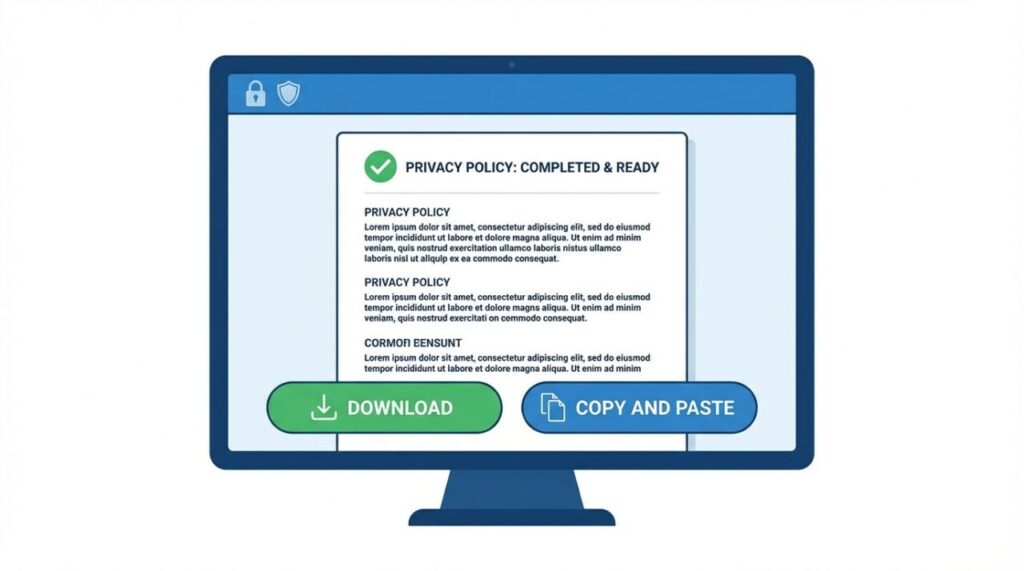 プライバシーポリシーのディスプレイ画面